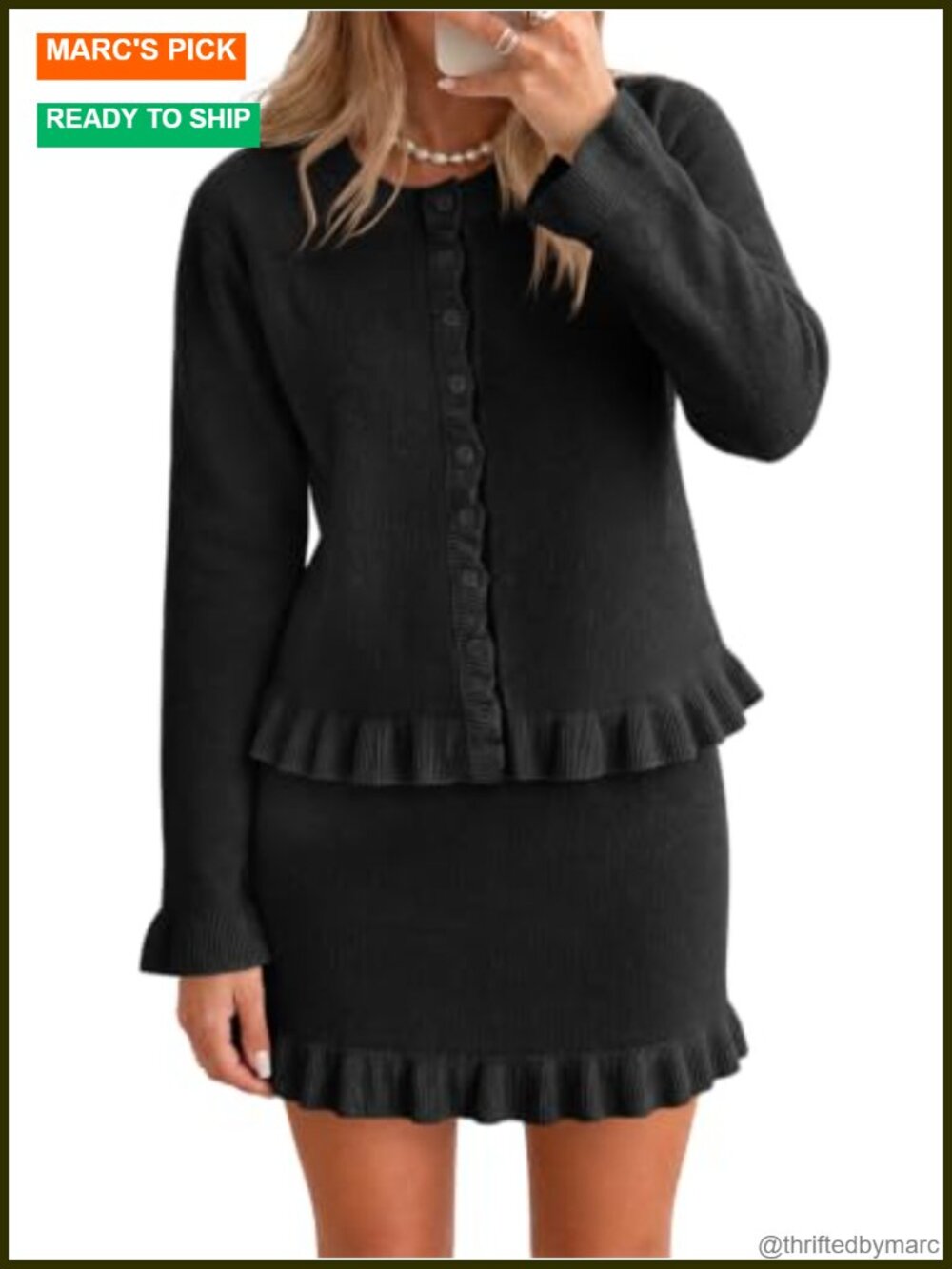 Women 2 Piece Knit Sweater Skirt Set Fall Casual Matching Outfit Cardigan High